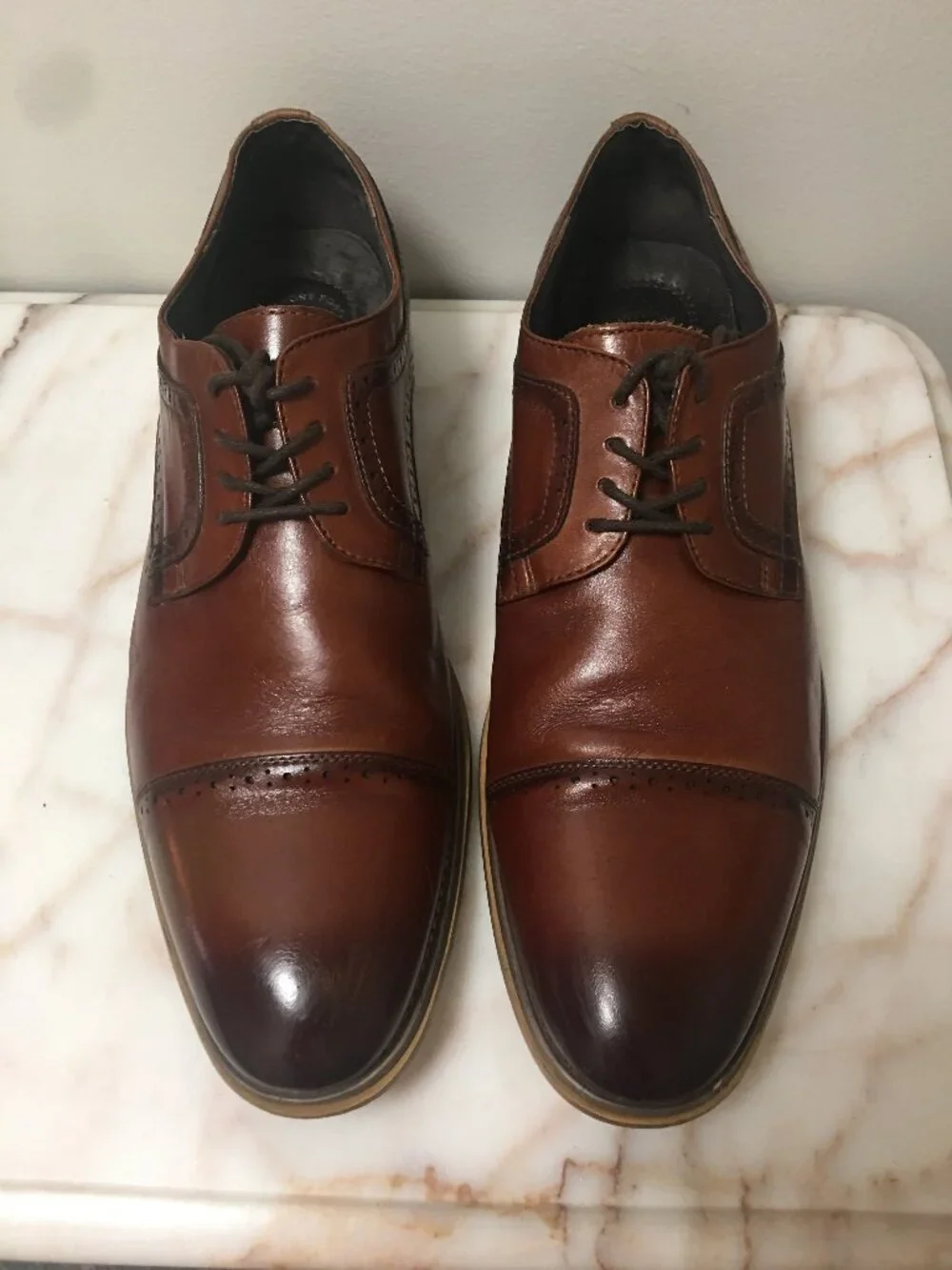 StacyAdams cognac brown leather cap toe dress shoes